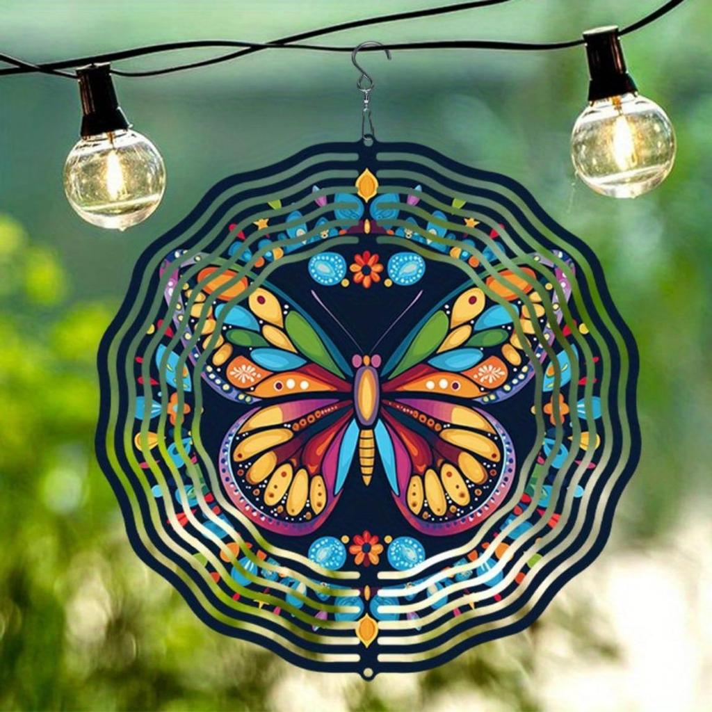 Metal Wind Spinner Vibrant Multi Color Butterfly Design Rotating Garden Ornament for Outdoor Yard Patio Decor Bird Deterrent Wind Chime