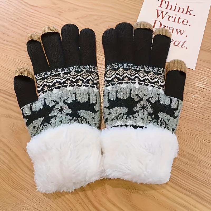 Women's Winter Thermal Touchscreen Gloves Cute Fleece-Lined Design with Snowflake & Cable Patterns Elastic Fit Cold Weather Gear