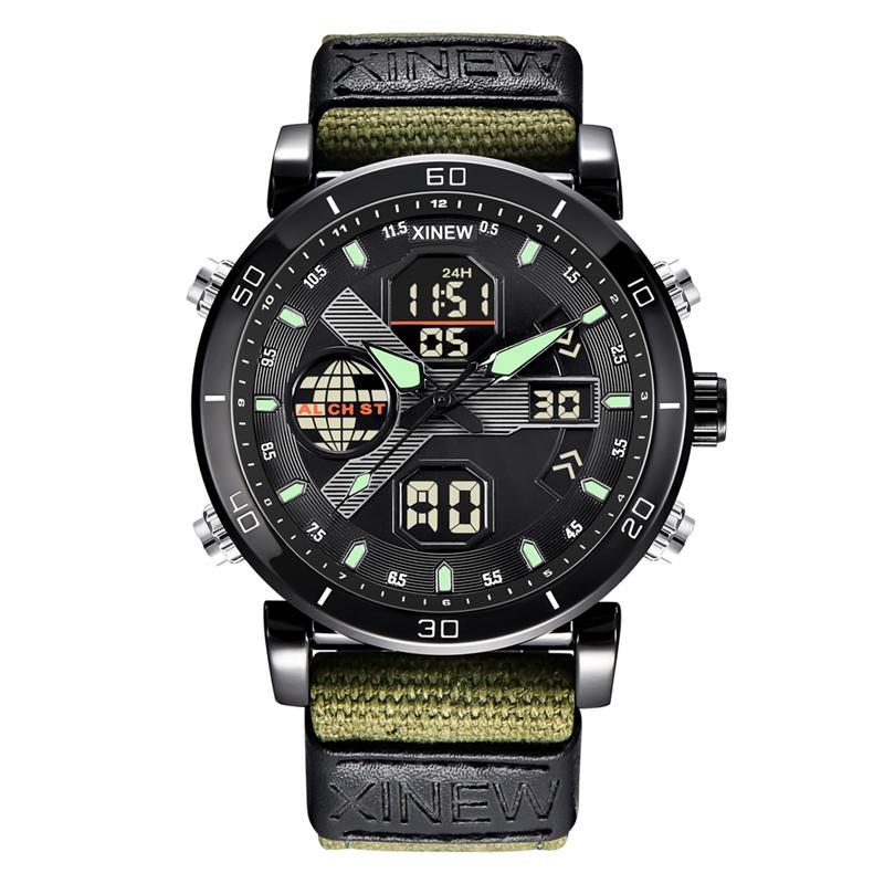Men Big Brand Chronograph Watches Students Boys Fashion Nylon Band Dual Time Army Multi-function Sports Watch Relogio Masculino