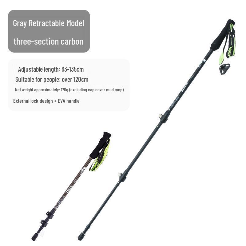 Ultralight Carbon Fiber Three-Section Trekking Poles with External Lock for Hiking and Walking