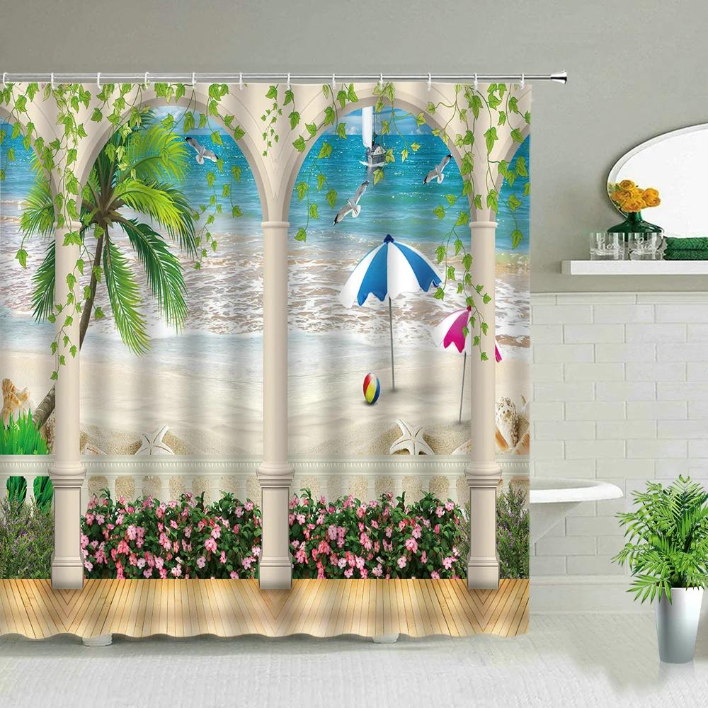 Sunflower Flower Wood Grain Plant Scenery Bathroom Shower Curtain Cactus Butterfly Bee Floral Landscape Bath Curtains With Hooks