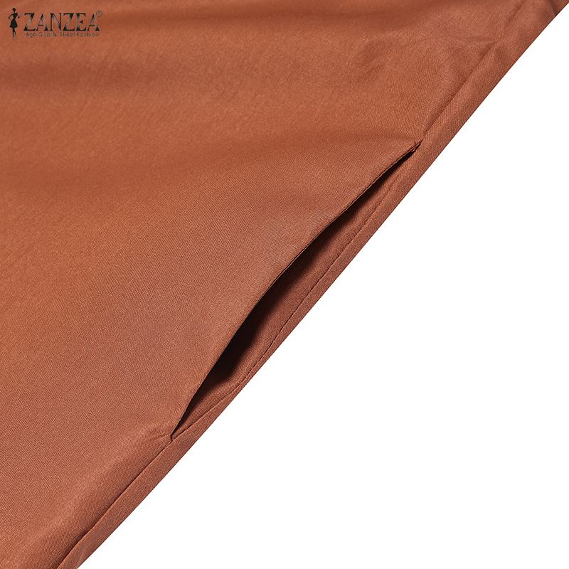 ZANZEA Women Casual V-Neck Solid Color Short Sleeve Long Dress