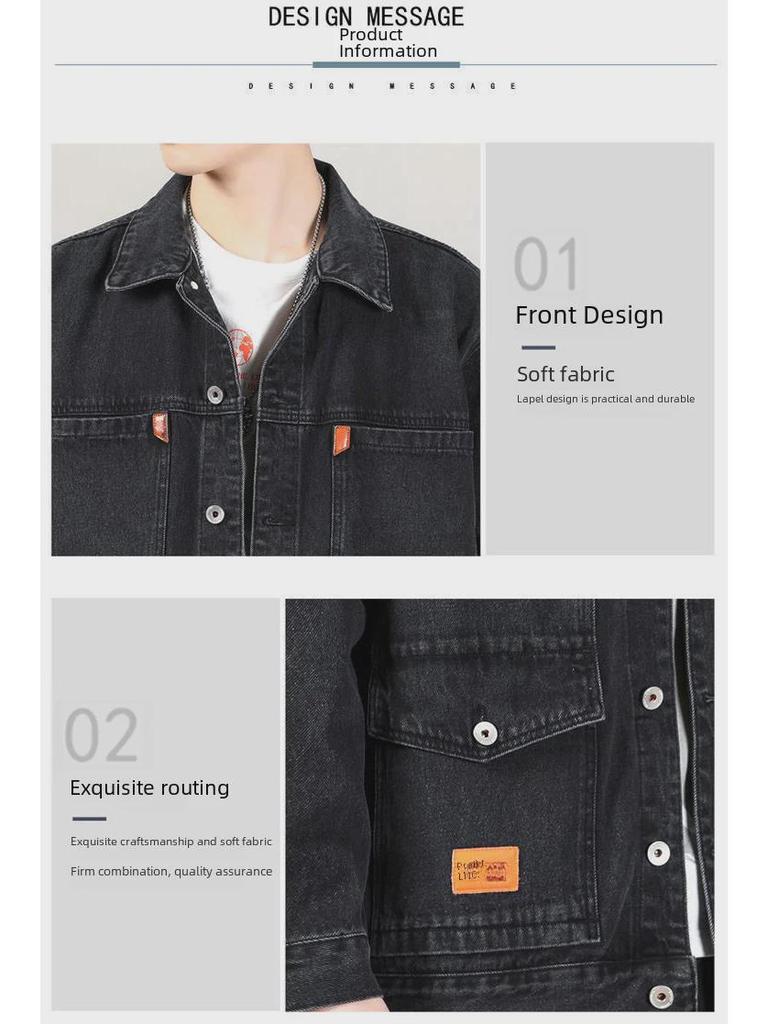Men's Japanese Style Multi-Pocket Denim Jacket - Trendy Loose Fit for Spring & Autumn