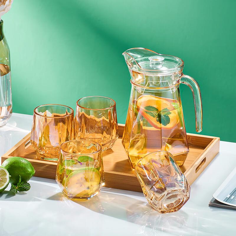 Zhen Tao Amber Hexagonal Glass Water Set