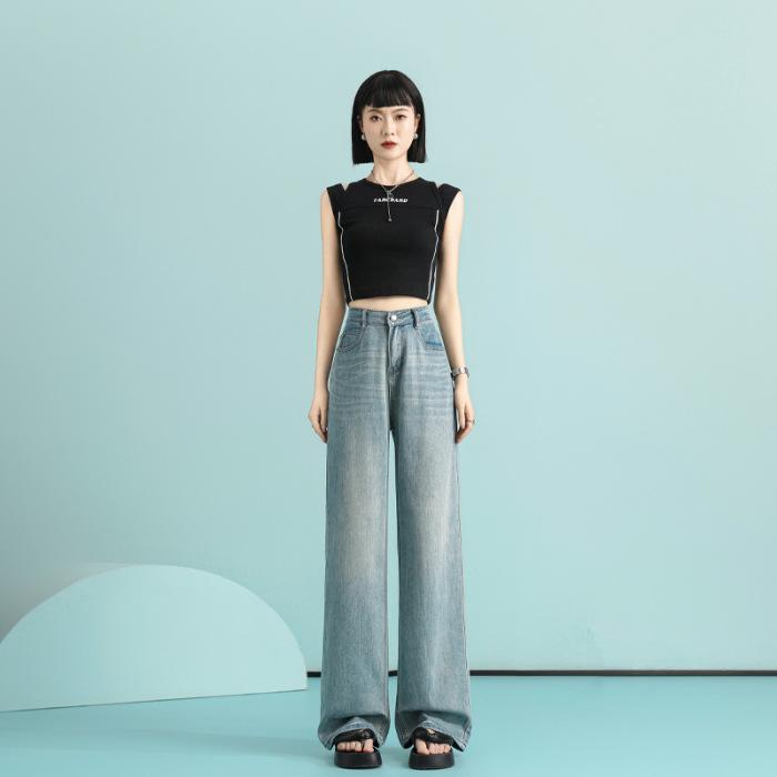 

Новые весенне-летние дизайнерские брюки-полуоблегающие из денима Lyesel Cool Nostalgic Yellow с широкими штанинами и высокой талией 2XL