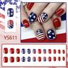 Independence Day Short Round Red & Blue Star Fake Nails Set (24 Pieces)