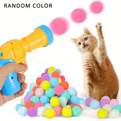 Cat Toy Interactive High Entertainment Toy Gun Mini Fluffy Pom Shot Training Toy Creative Cat