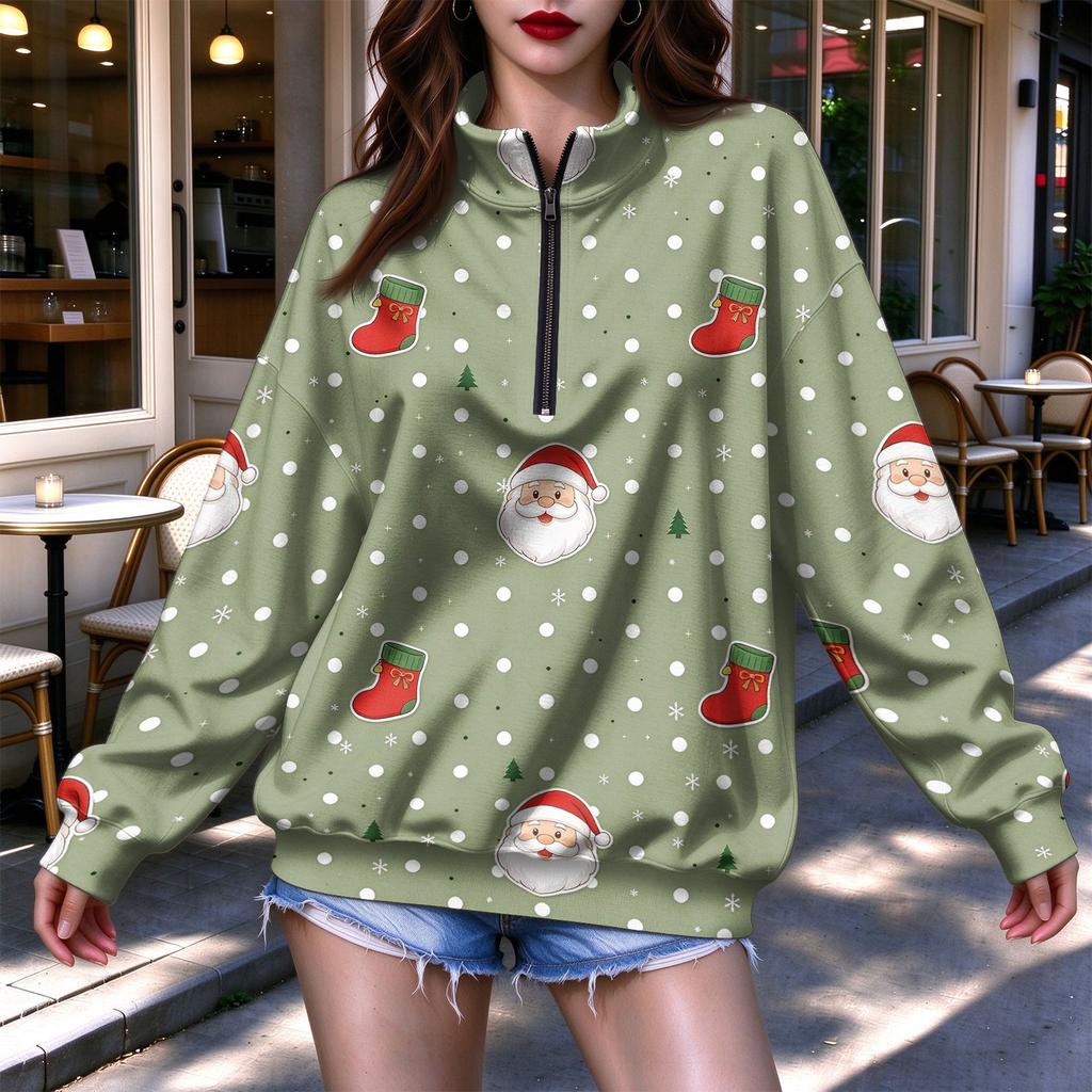 Women's Trendy Lightweight Printed Half-Zip Sweatshirt for Casual Everyday Wear