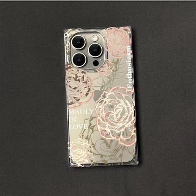 Transparent Square Back Tube Case Casing Protection For iPhone 14 Pro Max 15 Plus 16 ProMax 13 11 12 Anti-Oxygen,Mad Rose Pattern