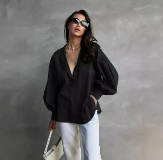 2026 Women's Lantern Sleeve Round Neck Shirt – European/American Style, Versatile & Comfy.