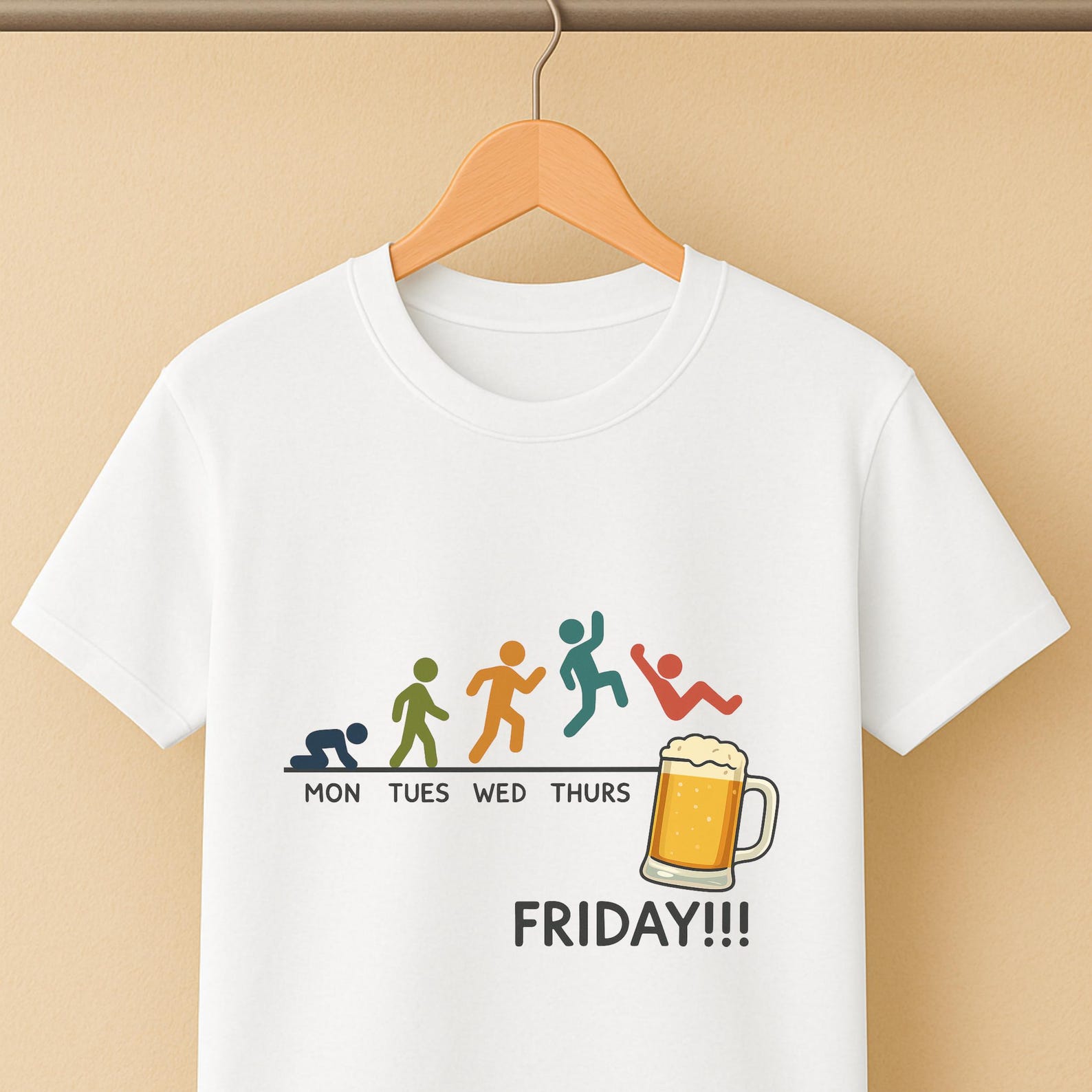 Funny Friday Beer T-Shirt - Week Evolution Graphic Tee for Beer Lovers and Weekend Party Enthusiasts 4XL