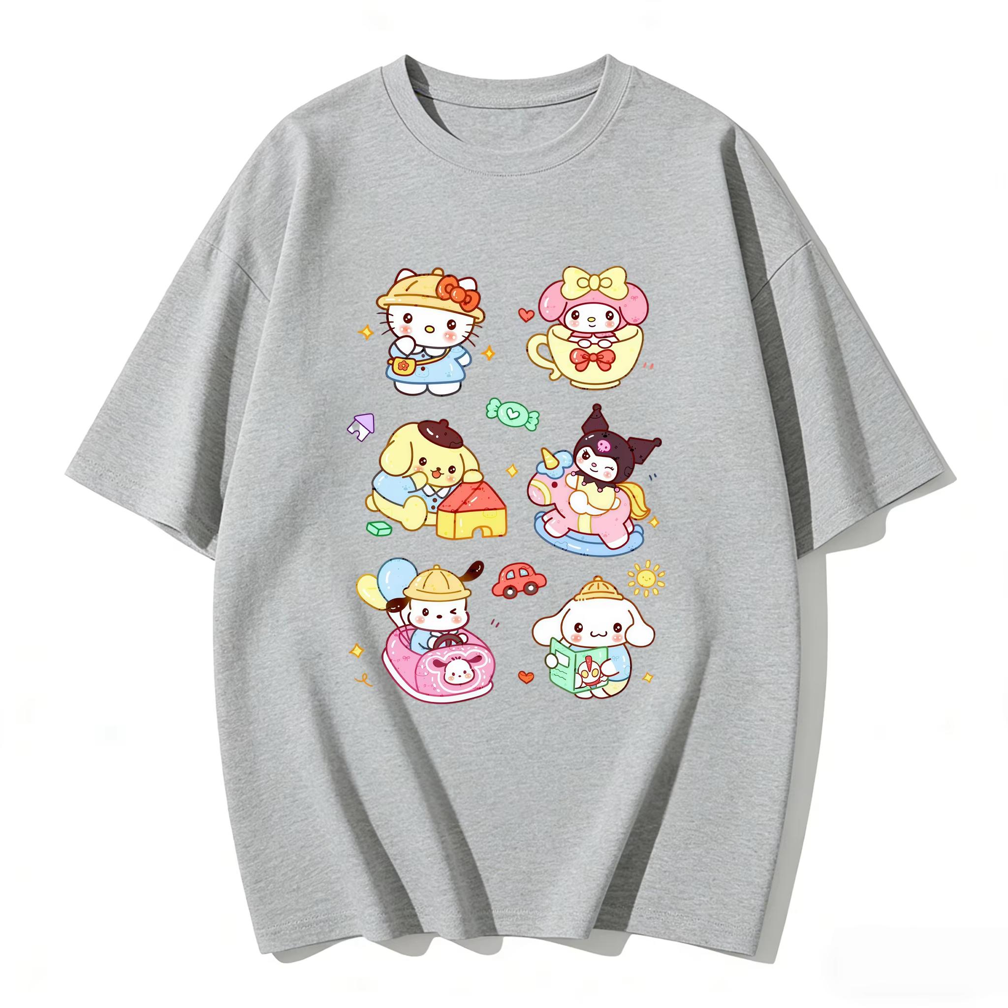 

2026 new Summer Cute Sanrio TShirts Soft Cotton Short Sleeve Tees for Parents Kids Breathable Casual Daily Outfit Tops S