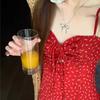 Vintage floral dress red dress women's summer spice a word skirt suspender skirt vacation style seaside dress