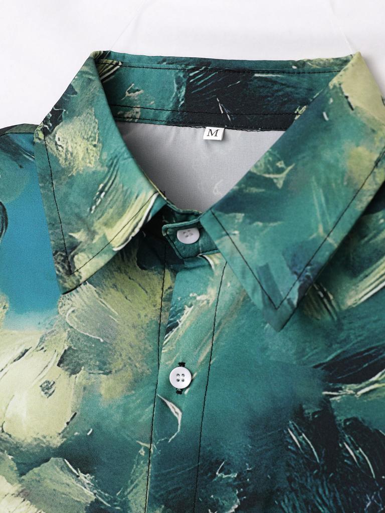 Oversized Loose Retro Oil Painting Print Short Sleeve Hawaii Beach Summer Men Shirt Student Fashion Casual Mens Clothing