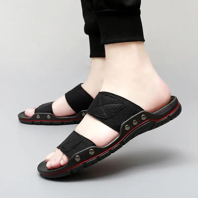 Flat Sandals Man Beach Leather Outdoor Shoes 2025 Style Elegant Designer Luxury Original Rubber Clappers Y2k Slippers for Men