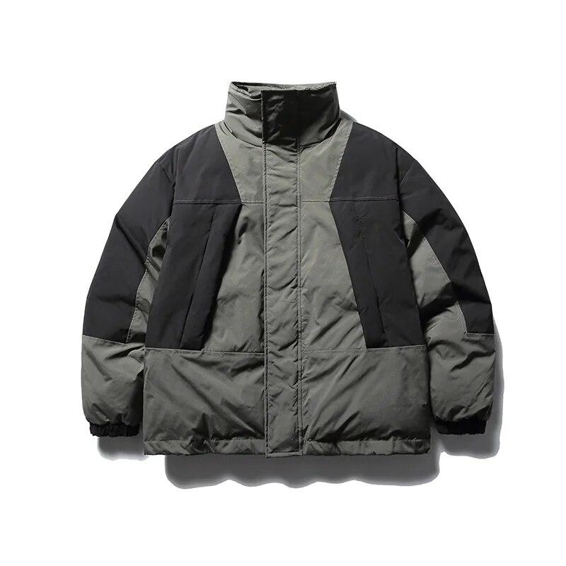 

Fashion Winter Warm Parkas Mens Contrast Patchwork Pocket Outdoor Couple Casual Oversize Coat Waterproof Outerwear Unisex Jacket