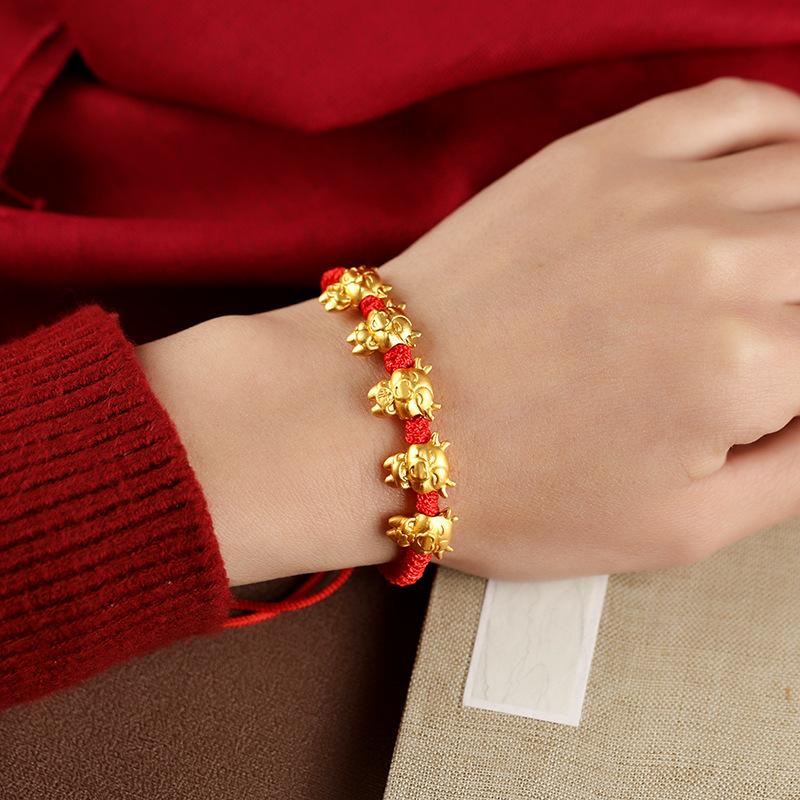 Five Niu Send Blessing Men's and Women's Bracelets Natural Year of the Ox Red Rope Woven Bracelets Good luck and safety High-end gift jewelry