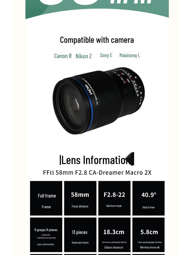 Laowa 58mm F2.8 Full-Frame 2x Macro Lens for RF, Z, E, and L Mounts