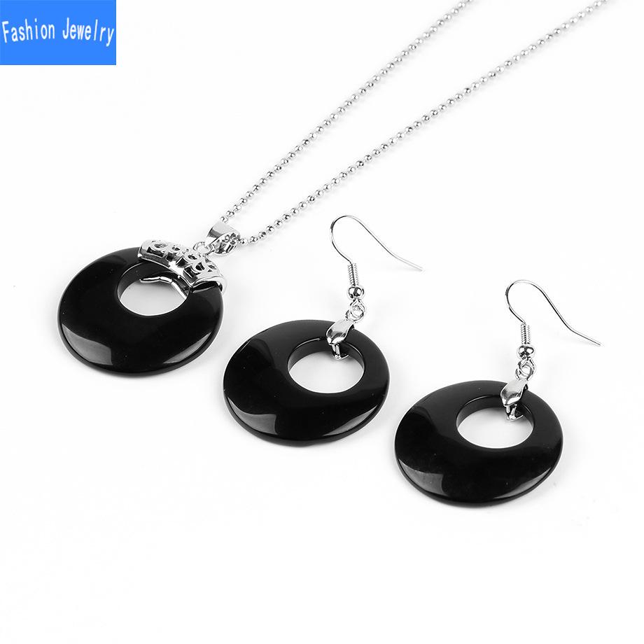 Damen Naturstein Hohl Konzentrisch Rund Set Blume Grün Weiß Kristall Tigerauge Stein Ohrring Halskette Set