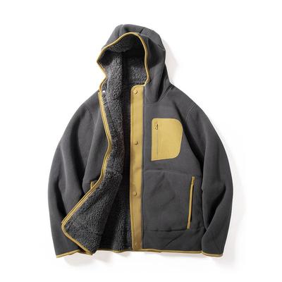 Fleece Jacket for Men, Autumn and Winter 2024 New Style, Contrasting Color Stitching, Casual Hooded Cotton Coat, Fleece-Lined, Thickened, Warm Jacket