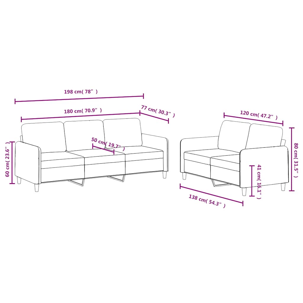 2 Piece Sofa Set in Dark Green Velvet