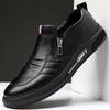 Fashion Brand Leather Shoes Men 2025Spring  PU Casual Shoes Business Work Formal Dress Shoes Moccasins Side Zipper Drive Loafers