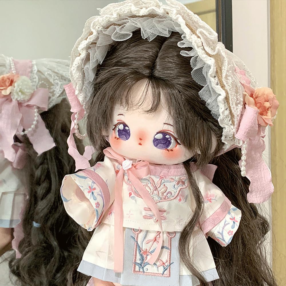 niannyyhouse 20cm Plush Ancient Style Hanfu Cotton Doll Outfit Clothes, Headgear, Coat, Skirt, (A1)