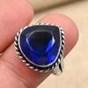 Blue Sapphire Lab-Created Gemstone Handmade 925 Sterling Silver Ring For Wedding Gift