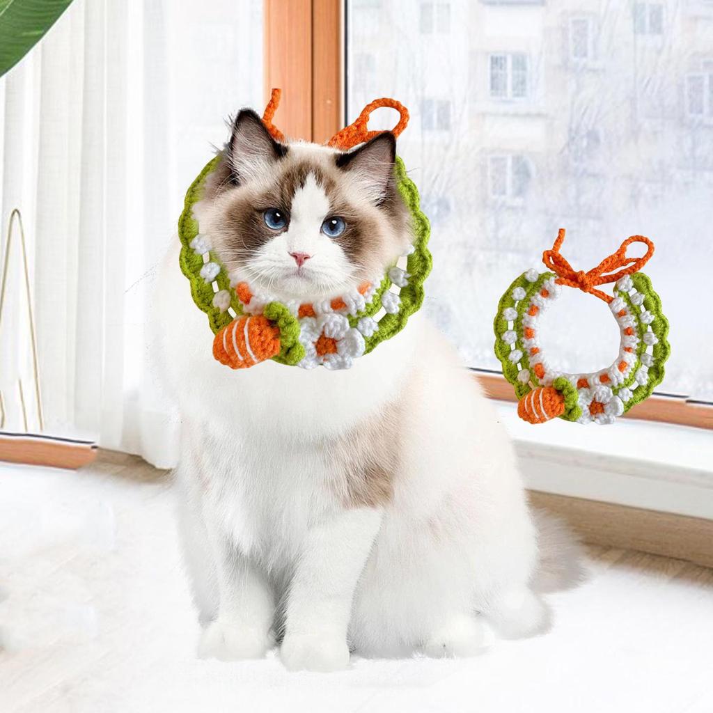 Knitted Cat Collar Handmade Cat Winter Scarf Bib Neckwear Adjustable for Outdoor Halloween Holiday Birthday Theme Party Walking