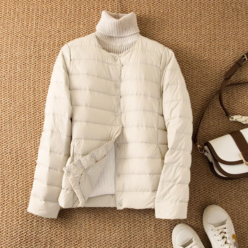 Light down jacket women's short autumn and winter light liner wear inner round neck warm large size coat