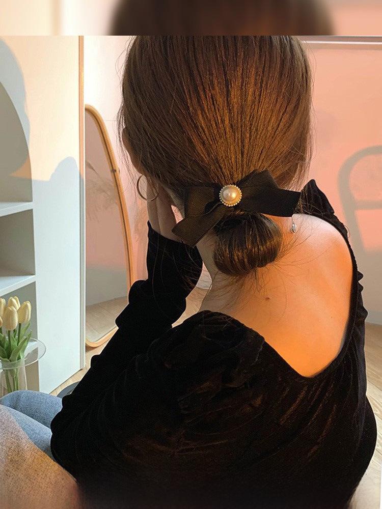 Serre-tête Tendance avec Nœud et Perles – Style Coréen Noir Français