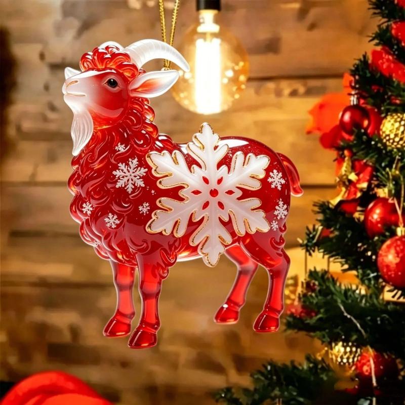 1Pcs Auspicious Red Gold Design 2D Acrylic Chinese Zodiac Goat Hanging Ornament For Spring Festival New Year Home Decoration