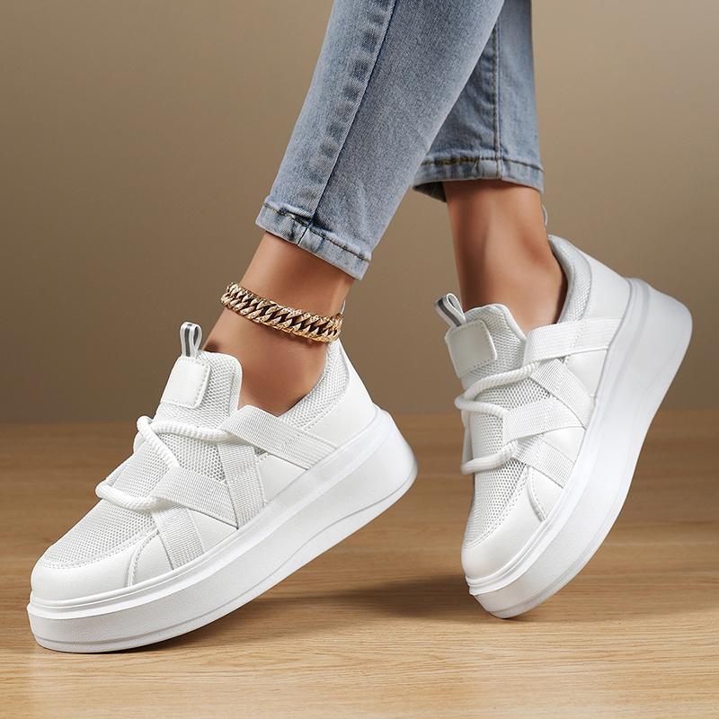 TUINANLE Comfortable Hook and Loop White Casual Women Flat Sneakers for Outdoor Shopping Walking