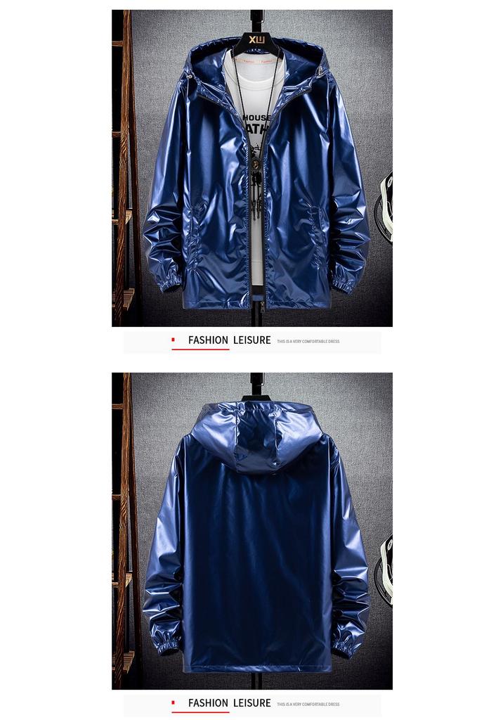 Men's Plus Size Shiny Silver Hooded Jacket - Handsome Spring/Autumn Fashion Coat