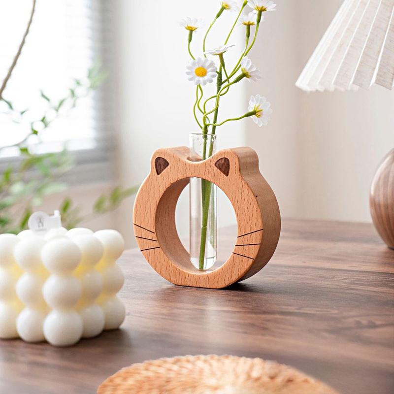 Cartoon Cat Shaped Design Ornaments Hydroponic Bottle Desktop Flower Arrangement Handmade Plastic DIY Home Decorations