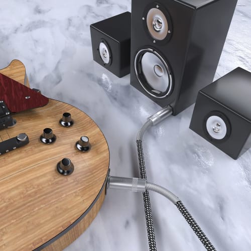 6.35mm to 6.35mm Stereo Audio Cable, FIBBR Straight 1/4" TRS Audio Guitar Plug-in, Nylon Braided for Electric Guitars, Basses, Amplifiers, Mixers, Key