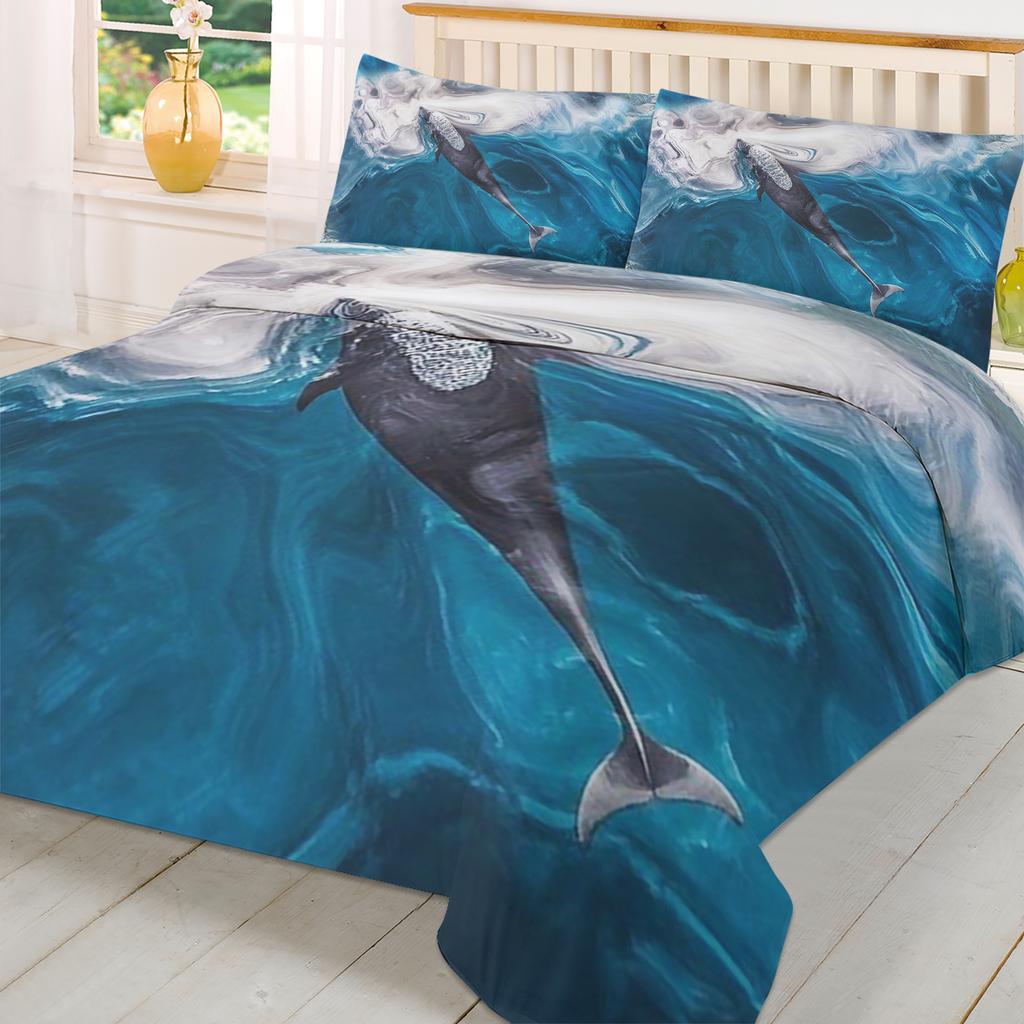 Meer Ozean Delfin Wal Bettbezug mit Kissenbezug Kundenspezifisches 3-teiliges Bettwäscheset Steppdeckenbezug Doppelbett Heimtextil