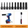 Pneumatics Hexagonal Bit Socket Alloy Steel Wrenches, Long Alloy Steel Impact Wrenches for Professional Mechanics