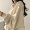 Women Loose Fashion Drop Shoulder Hooded Sweatshirt Top Large Size Solid Color Patch