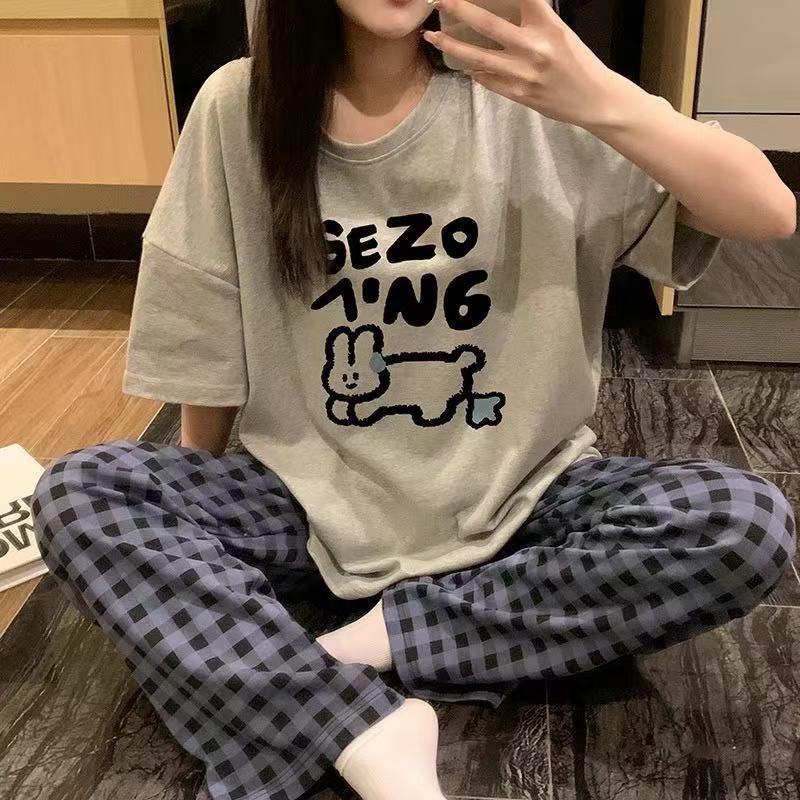 Pajamas women's short-sleeved trousers summer cartoon cute 2 new cartoon spring and summer loungewear suit can be worn outside