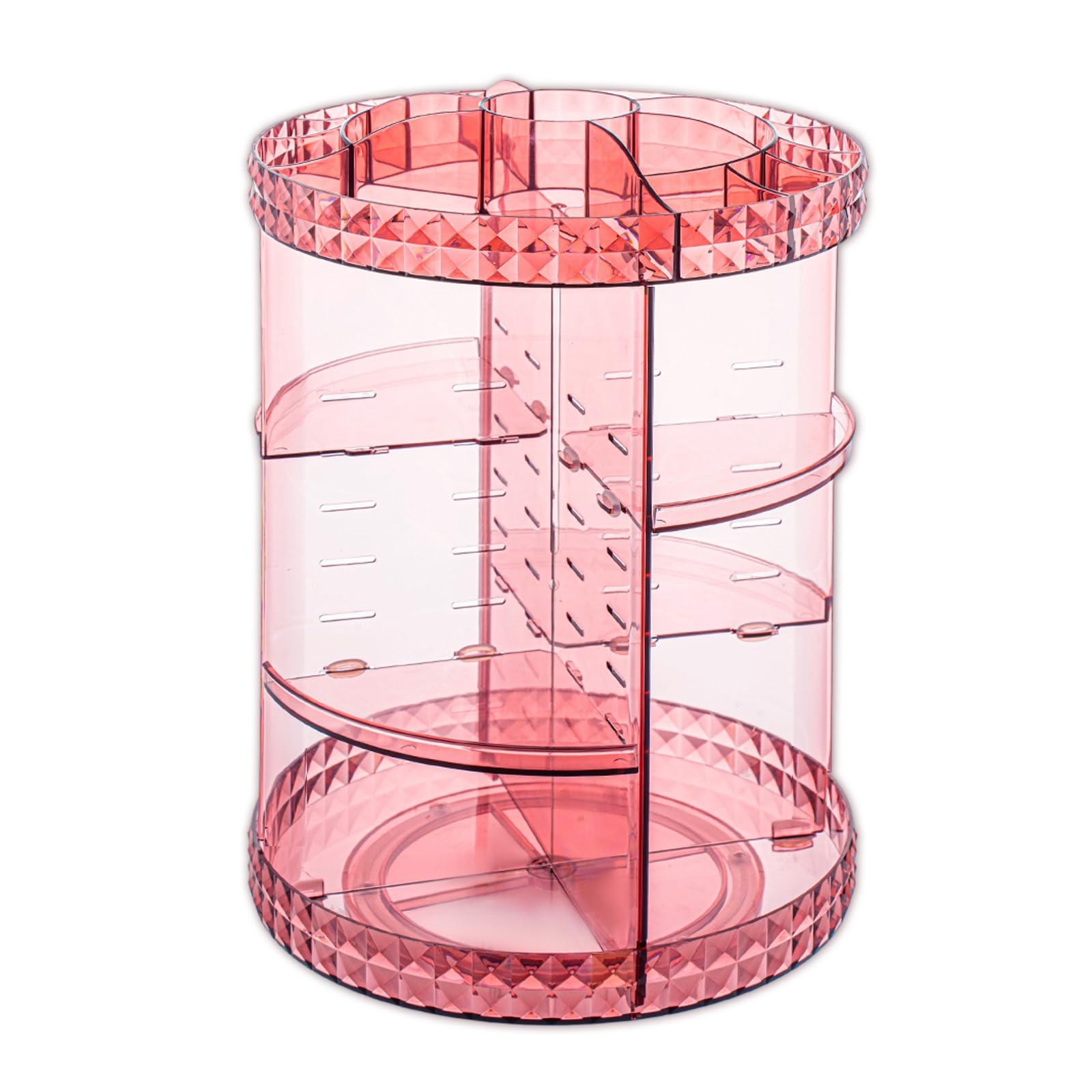 

Large Capacity Acrylic Makeup Box with Rotating and Diamond Perfect for Cosmetics and A Gift for Women Pink Diamond Pattern Dividers, 360° Design,