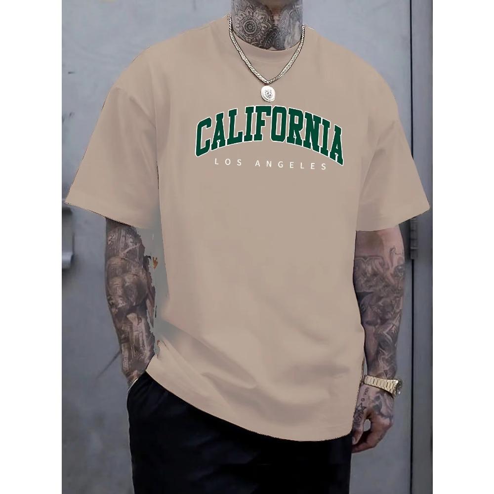 Sommar Herr 100% Bomull Casual Sport Lös Stor kalifornien bokstav Tryckt Bekväm Rund Hals Kort Ärm T-shirt Topp