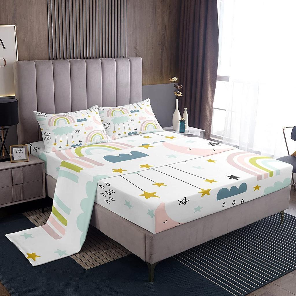 Regenbogen Bettwäsche Set Twin King Queen Größe, Kinder Sterne Cartoon Mehrfarbig Pastell, Schick Gestreift Mädchen Frauen Polyester Bettwäsche Dekor