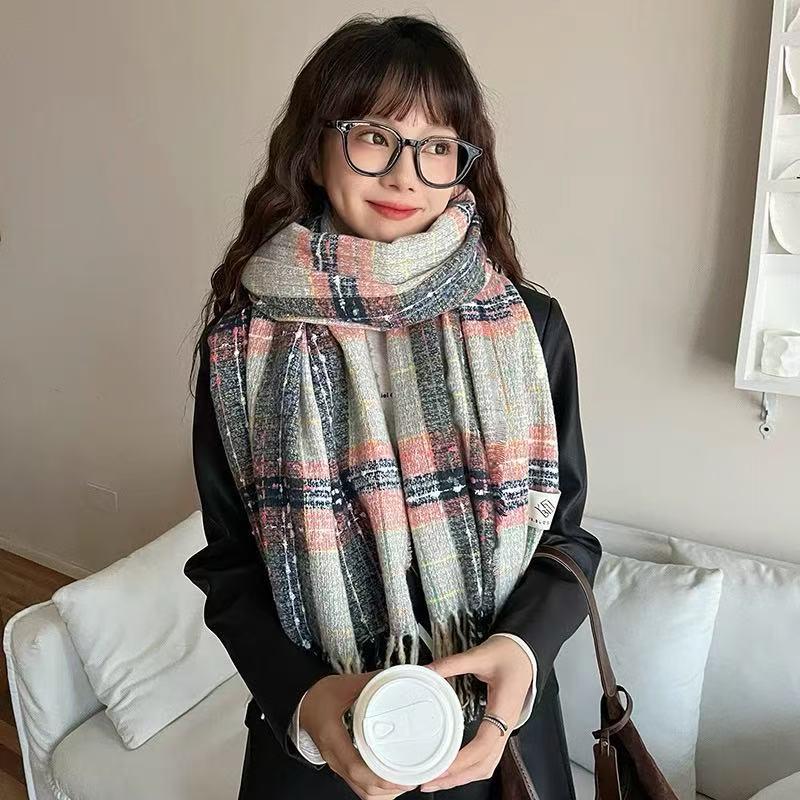 

Женский красный клетчатый рождественский шарф, Зима 2025, Высококлассный корейский стиль, Толстая шаль, Новогодняя грелка для шеи розовый/тёмно-синий