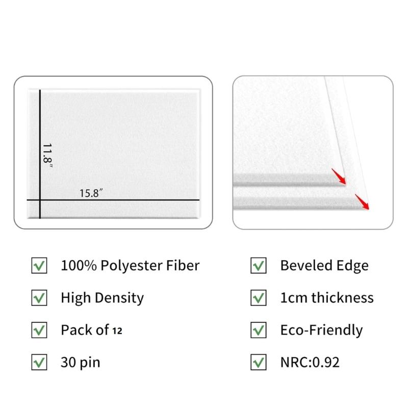 Set of 12 Acoustics Foam Wall Tiles Rectangular Foam Panel Polyester Fiber Wall Panels for Quiet Study Spaces Libraries
