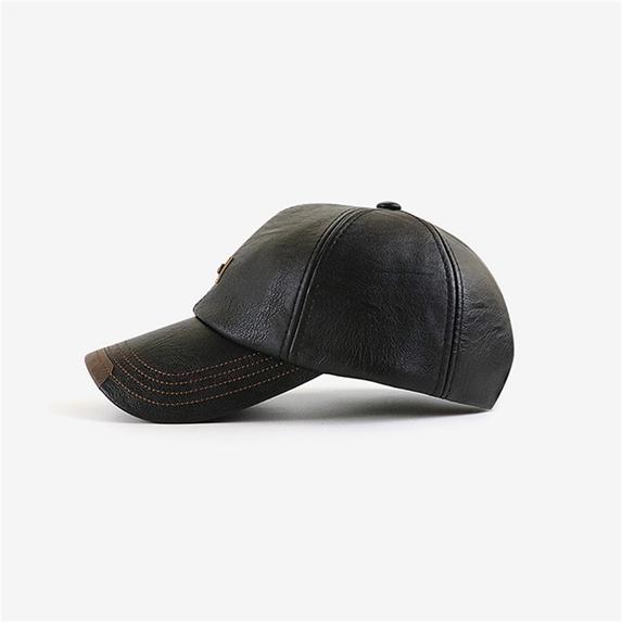 Men's Casual Leather Baseball Cap with Plus Velvet Lining for Autumn and Winter
