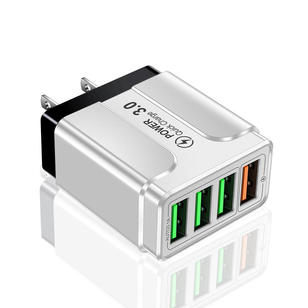 QC3.0 4-Port Fast USB Mobile Phone Charger with EU/UK/AU Plug
