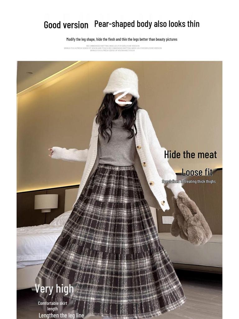 Women's High Waist Retro Plaid Skirt - Autumn/Winter 2026 Mid-Length Slimming and Trendy
