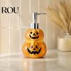 Empty Lotion Container Halloween Ceramic Ghost Soap Dispenser, with Stainless Steel Pump, Pumpkin Refillable Hand Bottle Liquid Container, Shower Gel