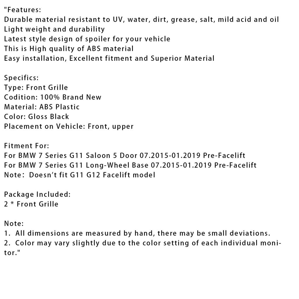 Gloss Black Front Kidney Grille Fit BMW 7-Series G11 G12 740i 750i 2016-2018